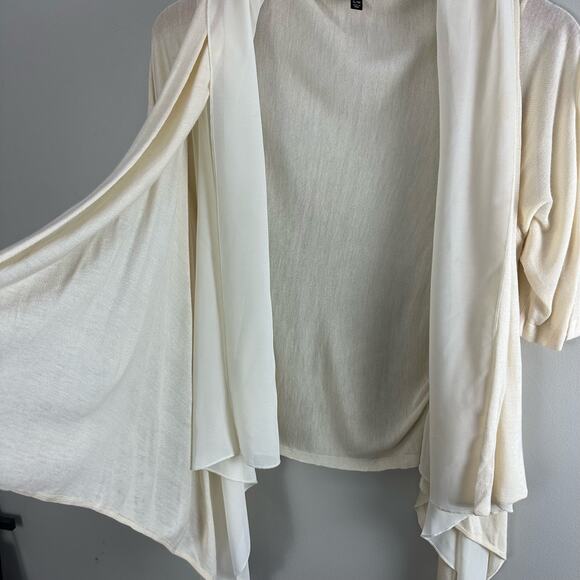 Talbots Ivory Chiffon Layered Short Sleeve Open Front Cardigan Sweater S M - Picture 6 of 9